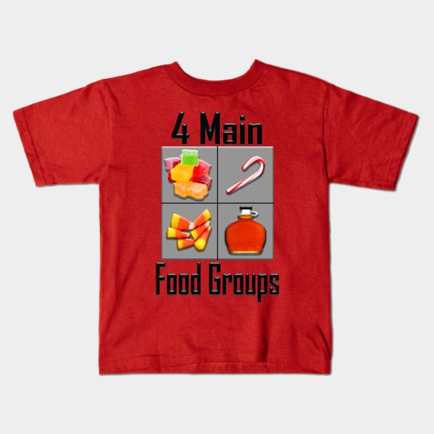 4 Main Food Groups - Elf Buddy Candy Candy Canes Candy Corns Syrup Kids T-Shirt by joshp214